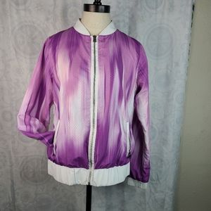 Lorna Jane LJ Black Premium purple & white tie dye lightweight jacket Sz small